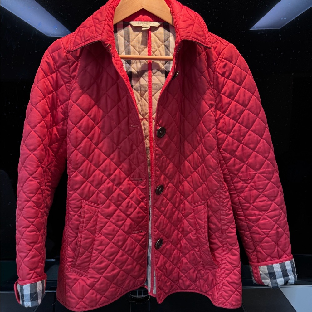 Burberry Quilted Red Jacket with Signature Check Lining